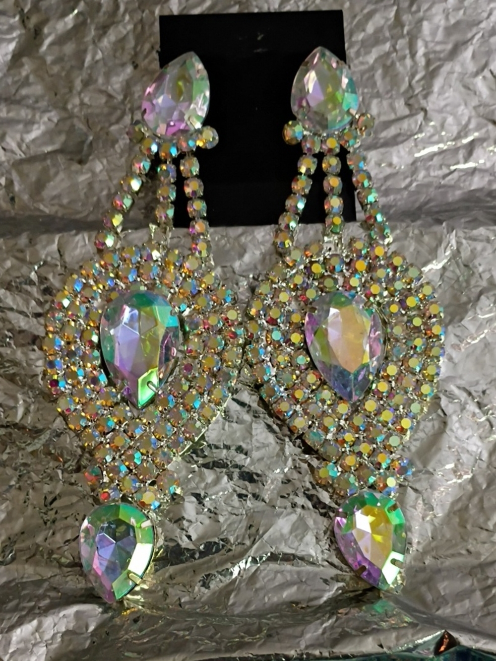 Aurora Crystal Teardrop Statement Earrings - Iridescent - Picture 1 of 1